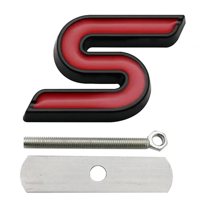 Hkwmg3 3D Metal S Logo Front Grille Emblem Badge Car Rear Trunk Stickers For Ford Focus Fiesta Escape Ecosport Kuga Mondeo Accessories