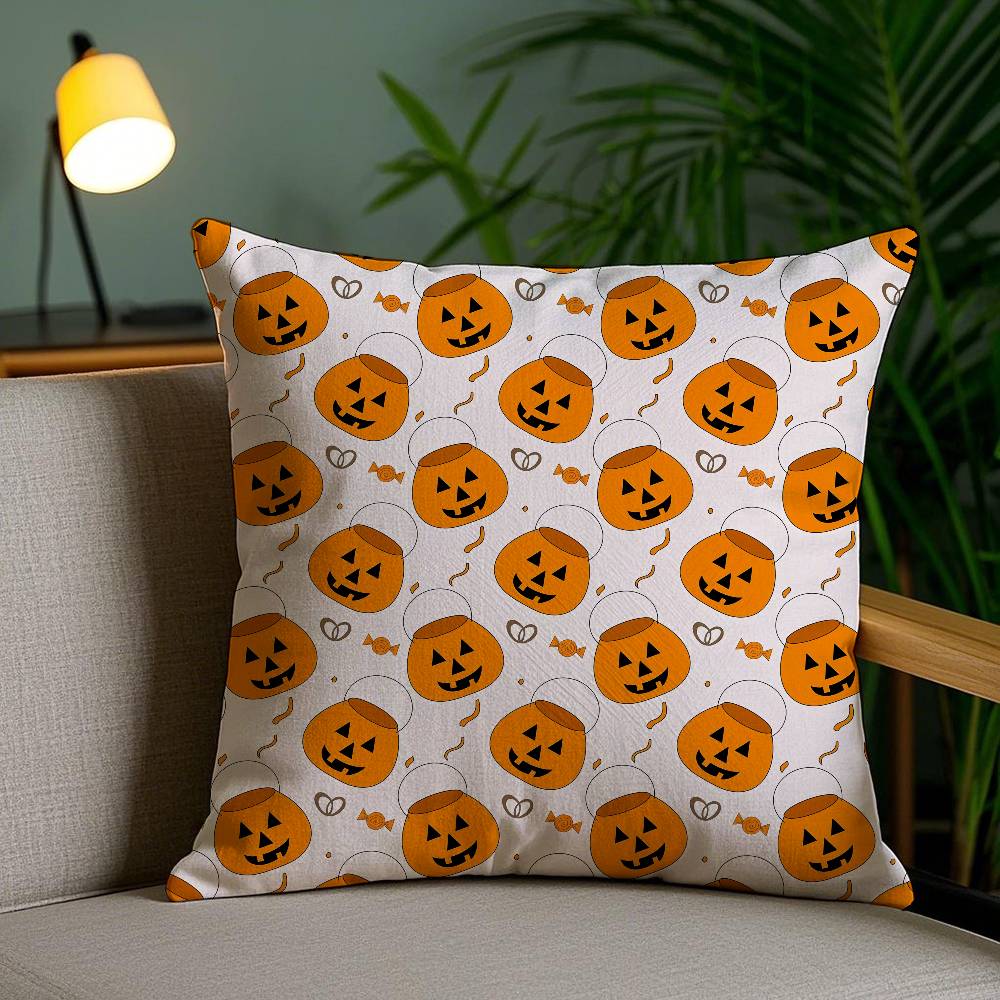 Pillow Case Cute Halloween Scary Pumpkin Holiday Horror Atmosphere Short Plush Double-sided Printing Home Cushion Cover