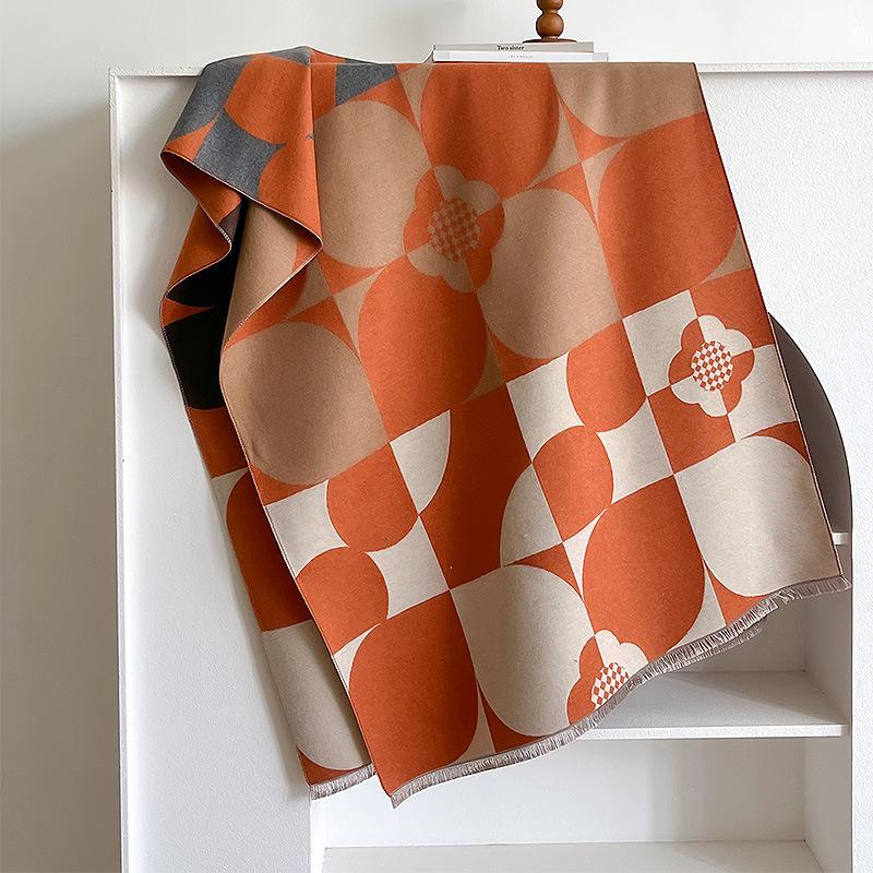 Plant Flower Square Color Matching Simple Fashion Elegant Atmosphere Imitation Cashmere Warm Scarf Shawl Women