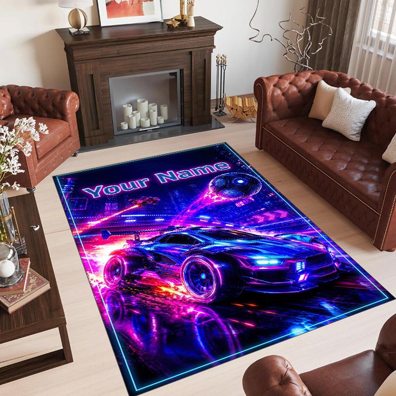 Personalized Crystal Velvet Carpet Custom Name Text,Rocket League Anti Slip Area Rug For Home Decoration