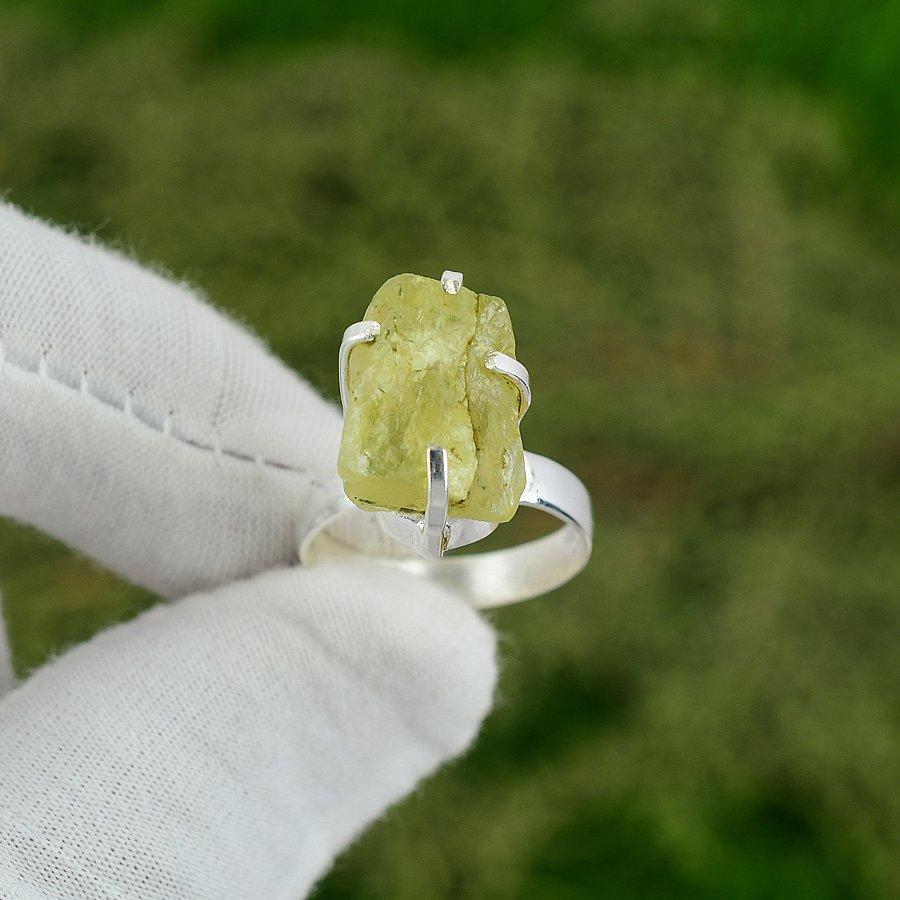 Natural Lemon Rough Gemstone 925 Sterling Silver Promise Ring Size 8.5 For Girls