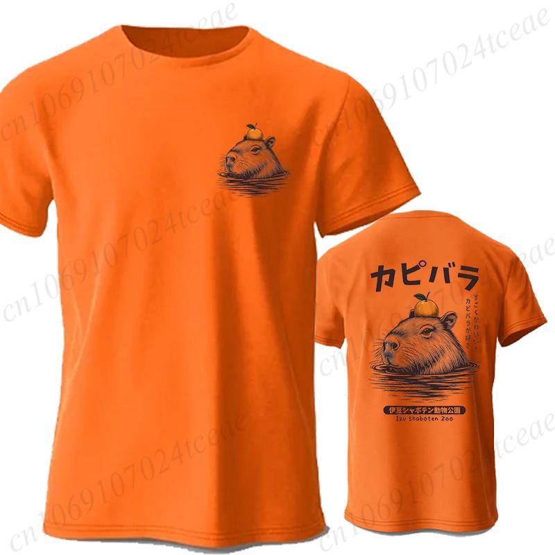 New Summer Men's Sports T-Shirt Sports Capybara Onsen Print T-shirts Capybara Lover Tshirts Japanese Streetwear Fashion Shirts