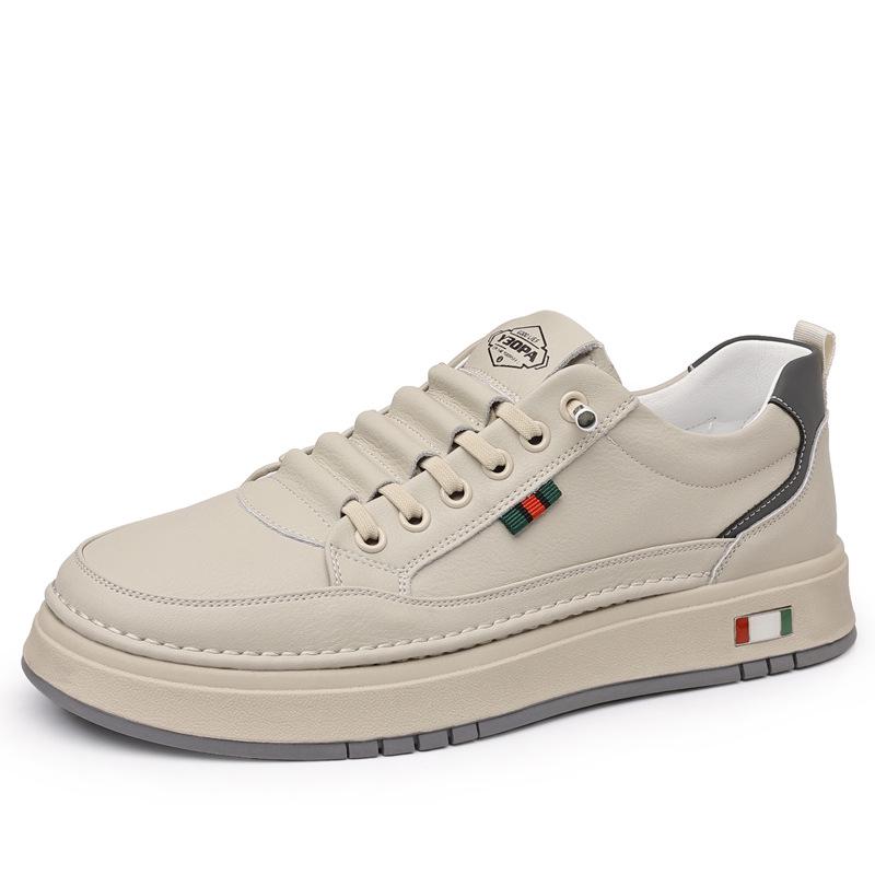 2025 Men's Casual Low-Top Leather Sneakers - Soft Sole, Trendy Cowhide, Versatile White Design