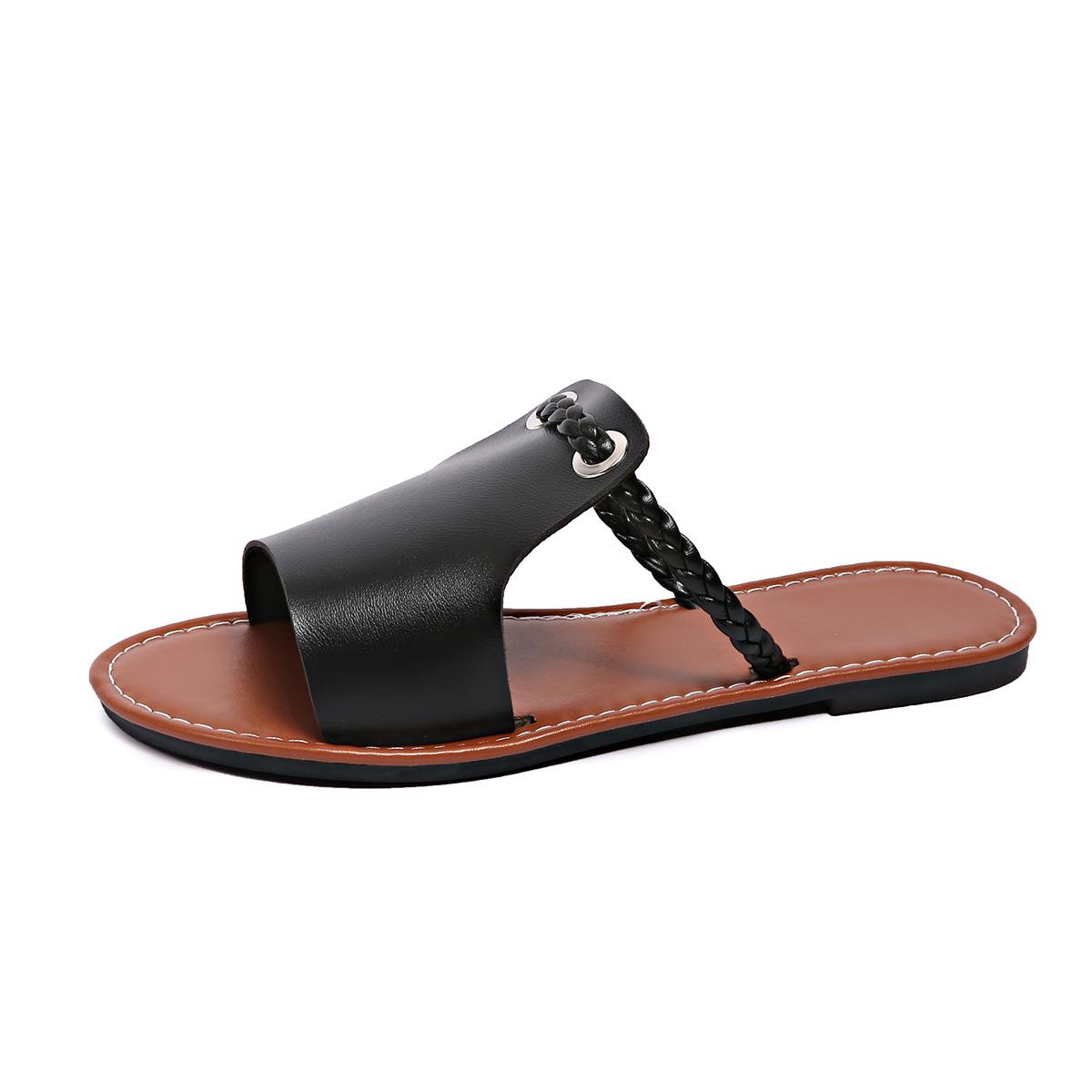 

Модные женские пляжные шлепанцы, летний новый стиль, круглый носок, открытый носок, облегающие стопу, мягкая подошва, нескользящие, износостойкие, плоские сандалии 36 чёрный