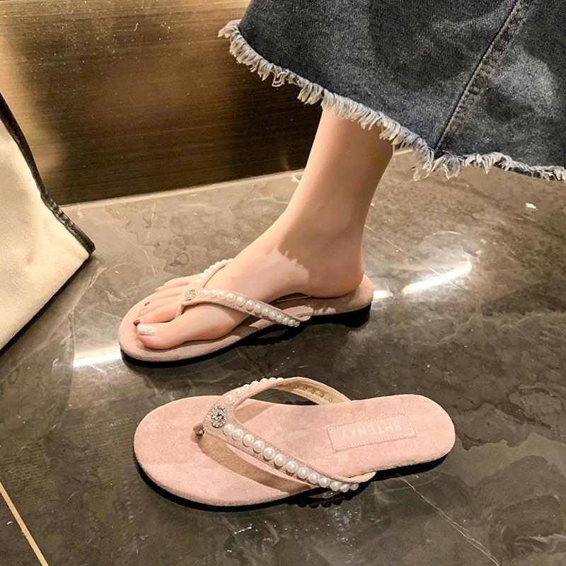 Retro flat-bottomed slippers women's shoes summer wear seaside cool slippers fashionable red flip-flops