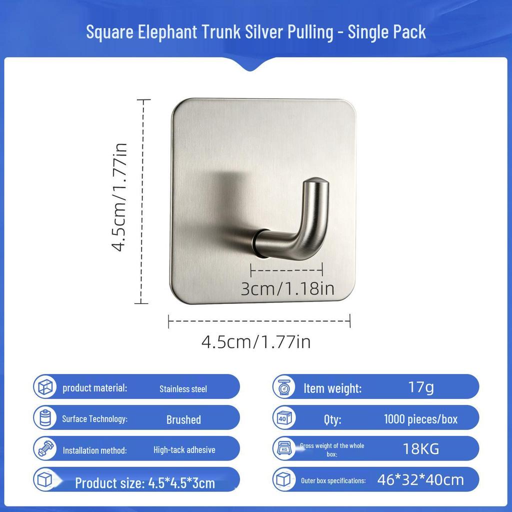 Punch-Free Strong Adhesive 304 Stainless Steel Wall Hook