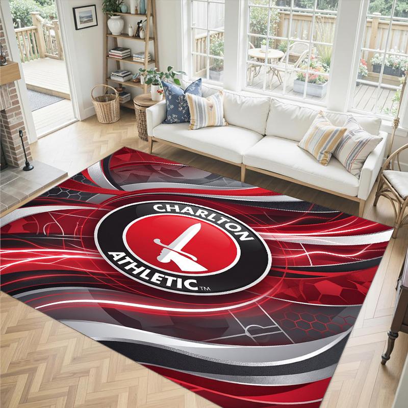 Charlton Athletic FC Design Crystal Velvet Carpet Cozy Non?Slip Printed Rug For Bedroom Living Room Entrance