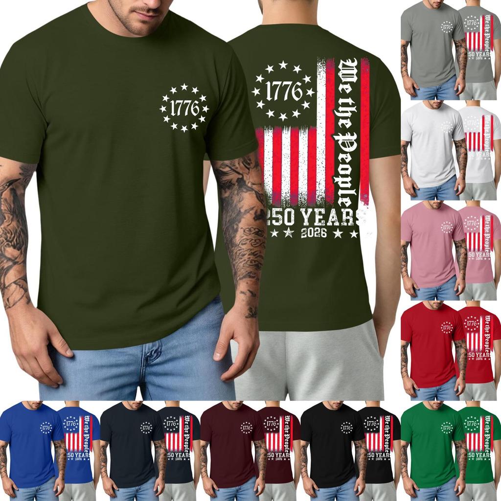 Men's Short Sleeve T Shirt Casual Crewneck Top with 1776 Letter Print and Vertical Stripe Graphic for Everyday Wear 250 Years Edition