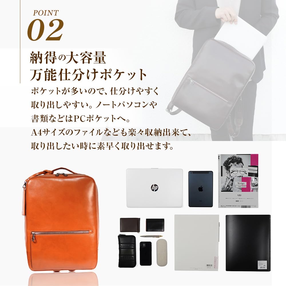 Joya Genuine Leather Backpack for Men, Slim, Square, Lightweight, Perfect for Commuting, Business, PC, and Laptop Use, Popular Brand: CAMEL J4207