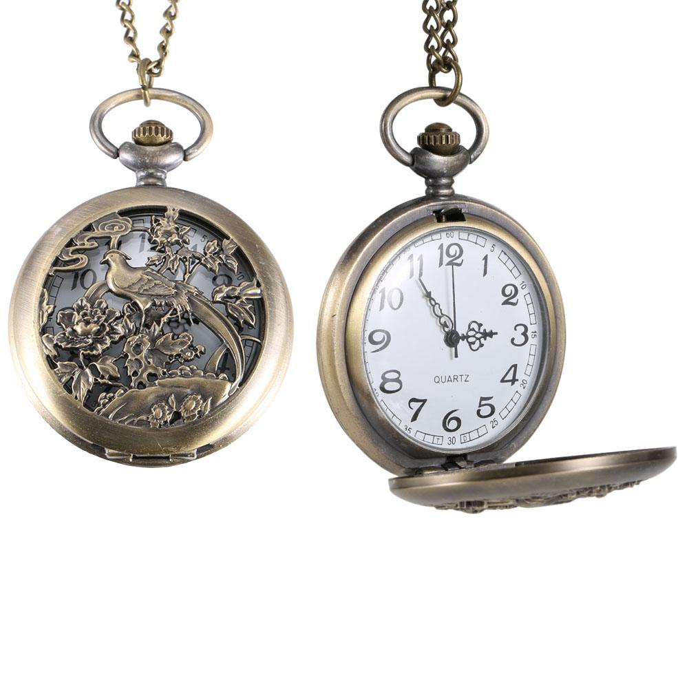 Skeleton Roman numerals dual time display Fashion Vintage Pocket Watch Alloy Clock Necklace Chain Watches Birthday Gifts