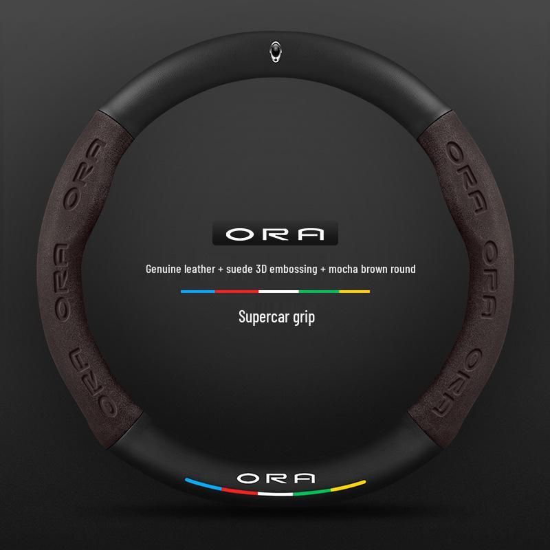 Genuine Leather Suede Steering Wheel Cover for ORA Good Cat GT, Black Cat, White Cat, Ballet Cat, iQ