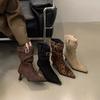 Retro Suede Pleated Piled Boots Women's 2025 New Belt Buckle Slim Mid-tube Boots Thin Heel Pointed High Heel Short Boots