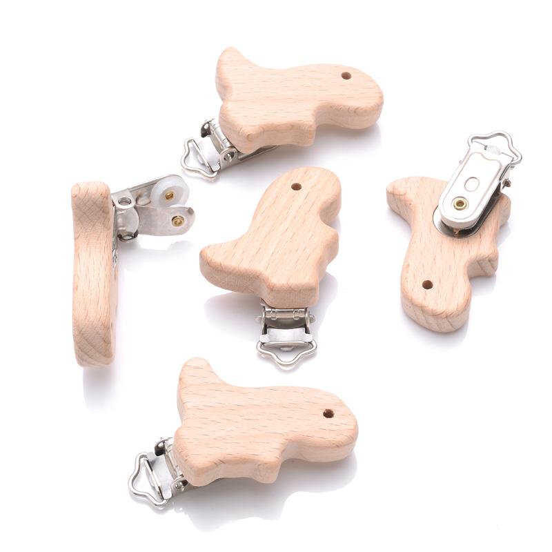 1Pcs Cute Animal Style Wood Natural Pacifier Chain Anti-Drop Beech Wood Dummy Clip DIY Essential Nipple Chain Accessories