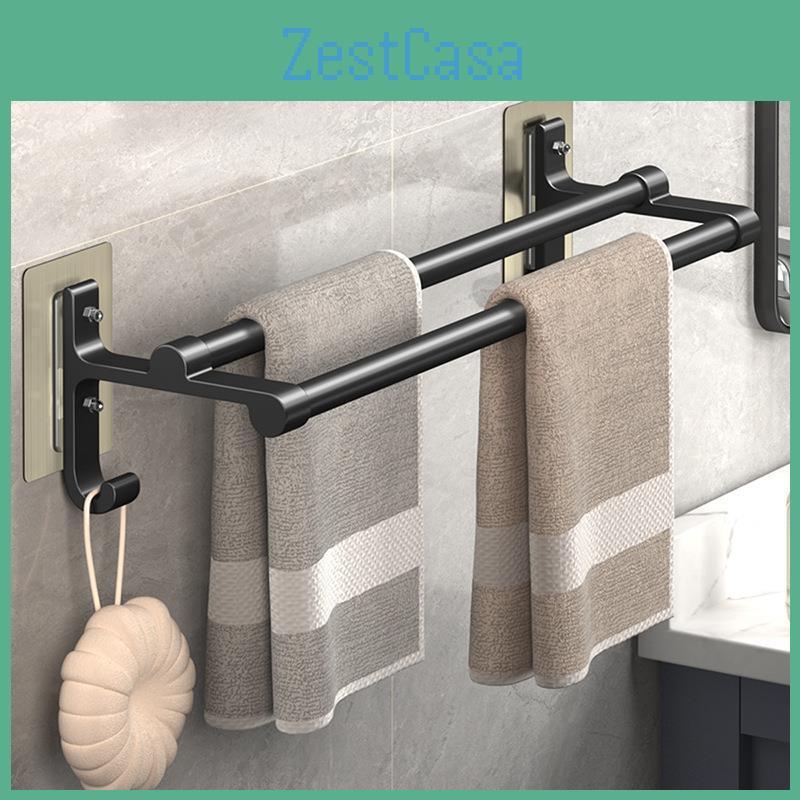 Double Towel Bar Alloy Aluminum Rack Punchin Type With Nonmarking Sticker
