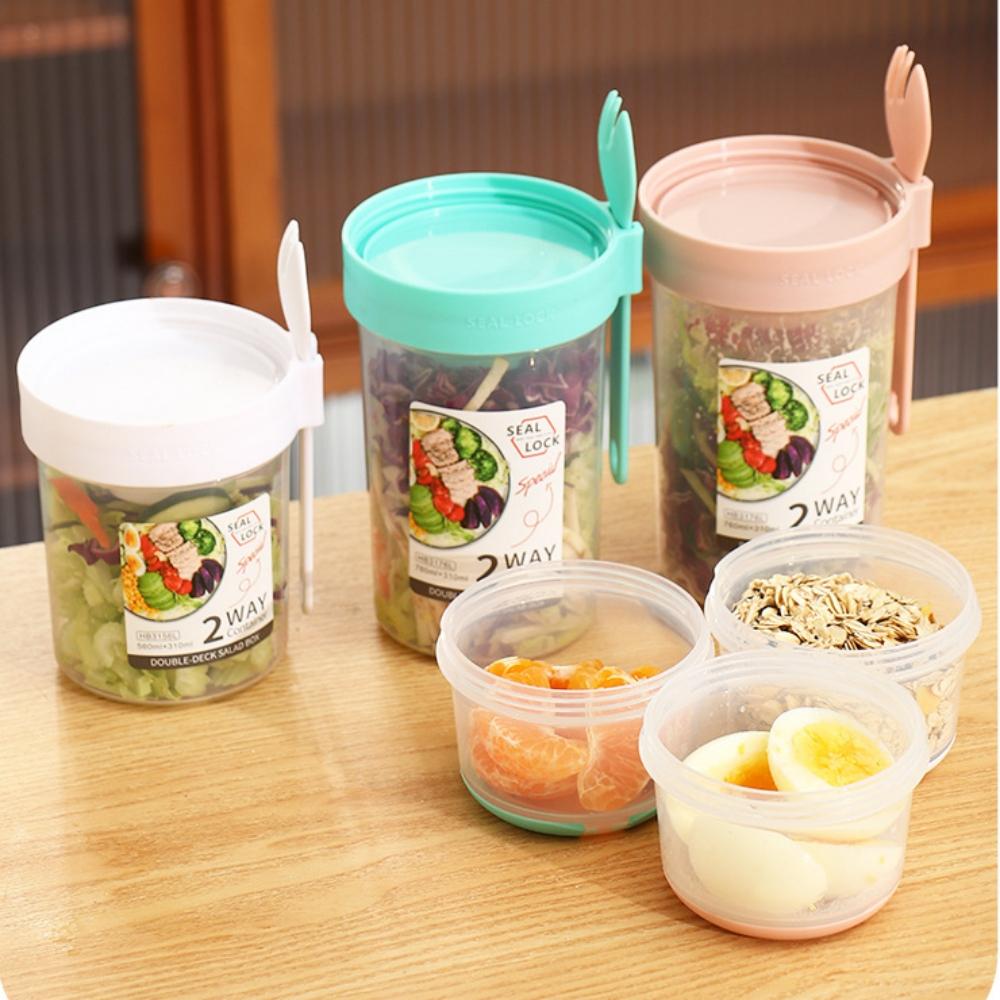 Portable Blender Double-layer PP Salad Cup with Fork Seal Washable Light Meal Scale Juice Cup Large Capacity Fat Reducing Cup