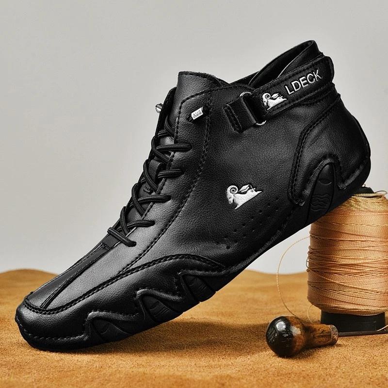 Men Boots Winter With Fur Warm Handmade Ankle Boots Men Work Snow Shoes Men Split Leather Boots