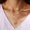 Trendy Multi-Layer Necklace: Personalized Round Pendant & Fashionable Blade Chain Choker