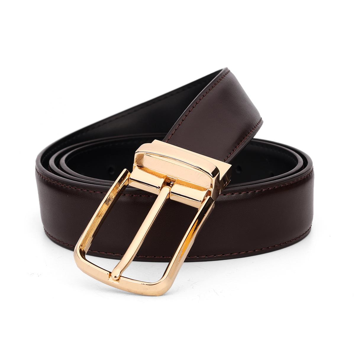 Двусторонний Мужской Ремень Мужской Кожаный Ремень на Пряжке-Штырьке Коровья Кожа Премиум Бизнес Универсальный Повседневный Ремень для Брюк Новый 110cm