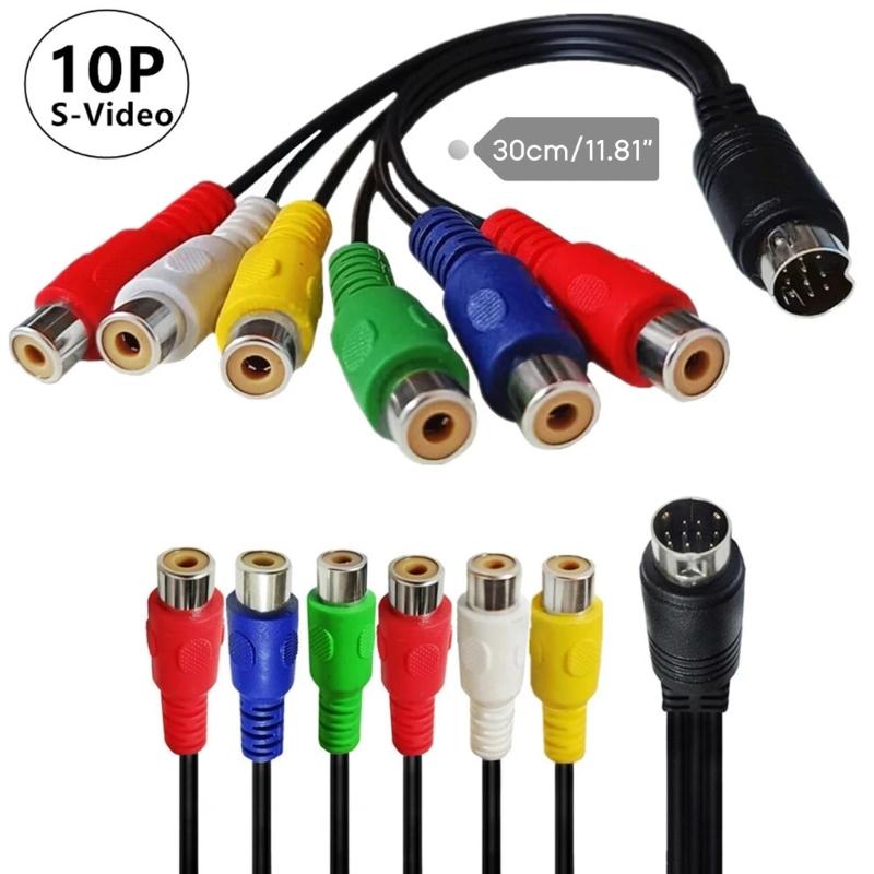 30cm 10 Pin Male to 6RCA Female Splitter Audio Video TV Adapter Cable S-Video 6RCA RGB Component Converter Cable