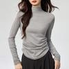 Damen gekämmte Baumwolle Halbhoher Kragen Langarm Eng Anliegend Raffinierter Saum T-Shirt Top