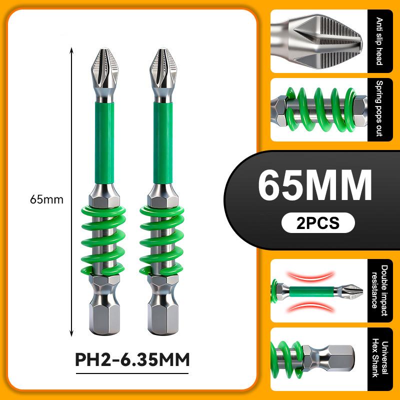 

2pcs 65/70/90/150mm Anti-Slip Magnetic Phillips Bit With Spring Magnetic Screwdriver Bits PH2 Driver Screw 1/4 Hex Shank Drill