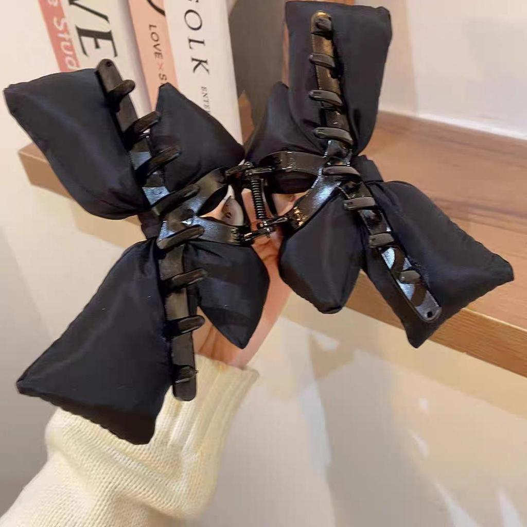 Black Bow Sponge Claw Clip - Large High-End Hair Accessory for Thick Hair