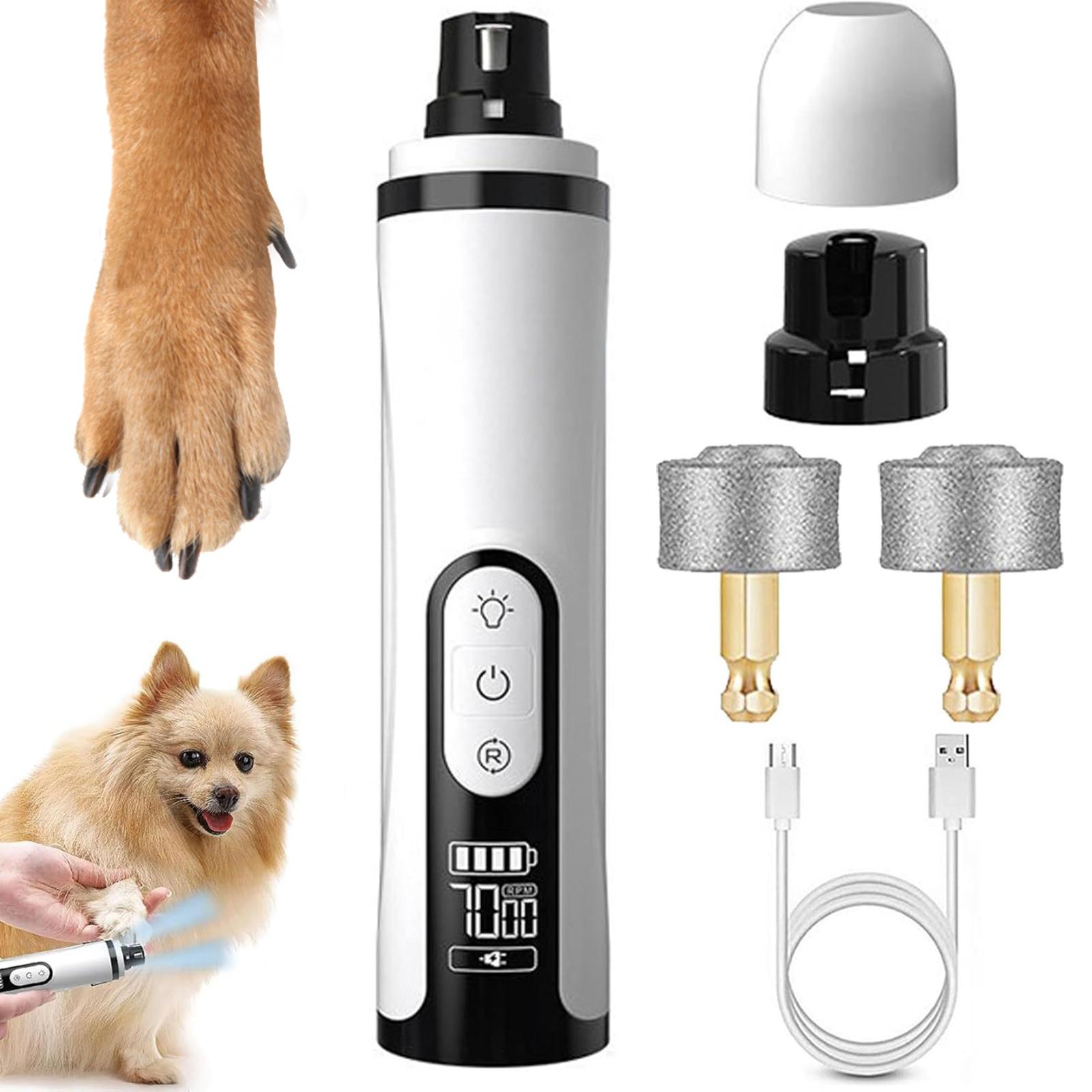 Silent Pet Nail Grinder with LED Light Electric Pet Nail Polisher Quiet Electric Claw Trimmer for Small Medium Large Dogs & Cats bianco