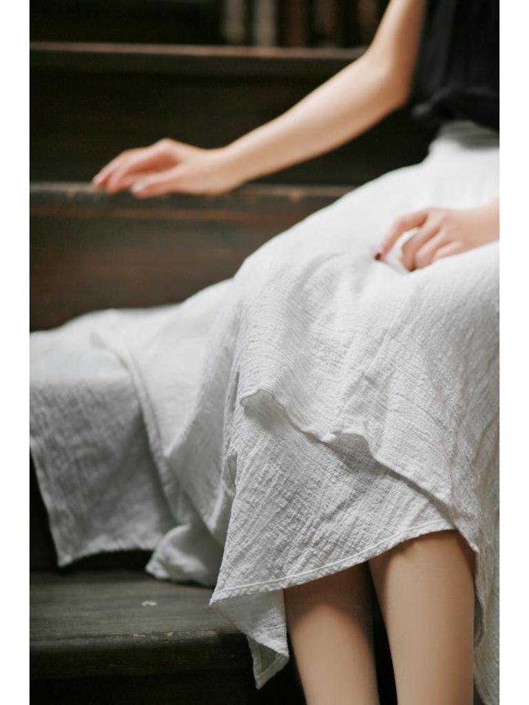 Women's Spring/Summer Cotton Linen Bamboo Ribbon Skirt - Irregular Chinese Style.