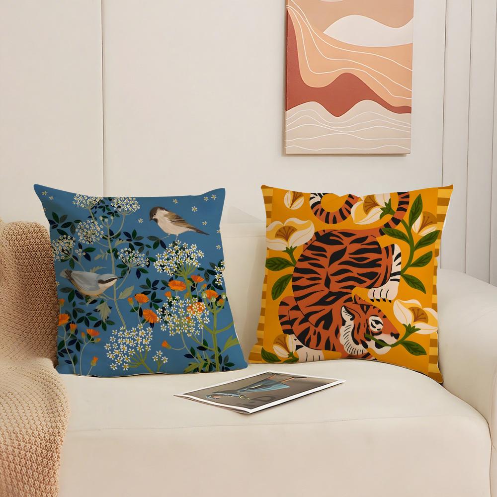 Blue Bird Home Decor Print Cushion Cover Silky Elegant Comfort Sofa Bed Invisible Zipper Beach Pillowcase