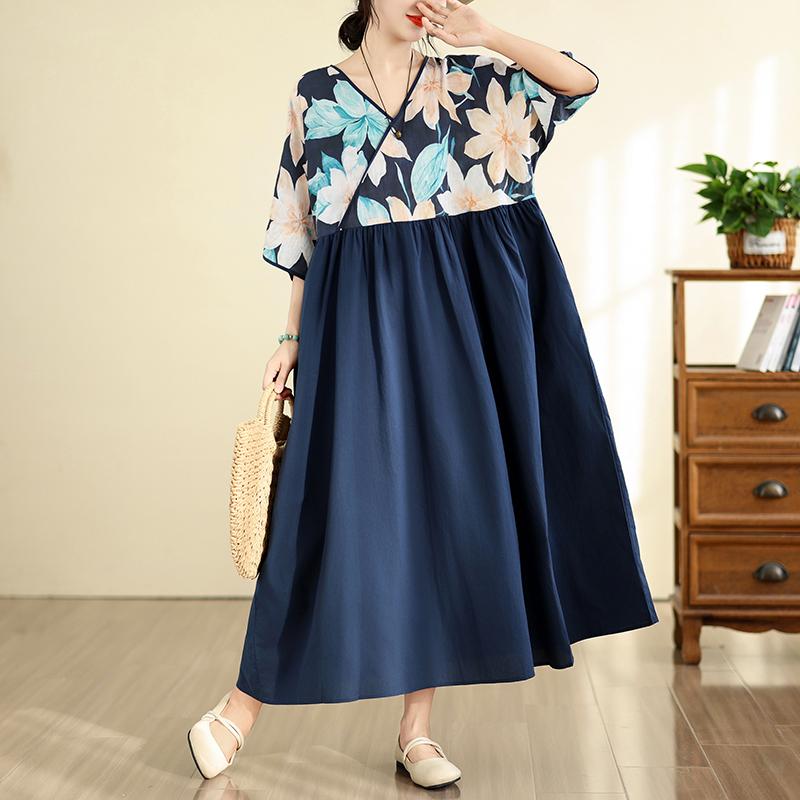 DIMANAF Summer New 2026 Women Plus Size Casual Long Dress Cotton Loose Oversize Maxi Beach Sundress Elegant Vintage Lady Print Floral