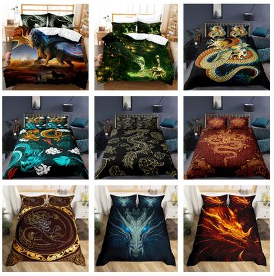 3D Gedrucktes Drachen Bettwäscheset Tier Daunen Bettbezug und Kissenbezug 2/3-teilig King Queen Bett Alle Größen Bettbezugset Geschenk für Männer