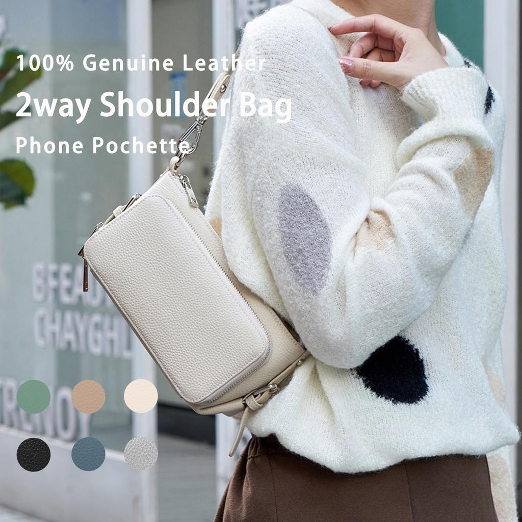 Genuine Leather Shoulder Bag for Wallet Smartphone Large Commuting [MFFOR] Women, 2-way, Pochette, Shoulder, Crossbody, Handheld, Lightweight,