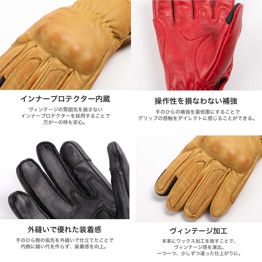 Degner Wax Leather Touring Gloves TG-74 (Tan, Medium)