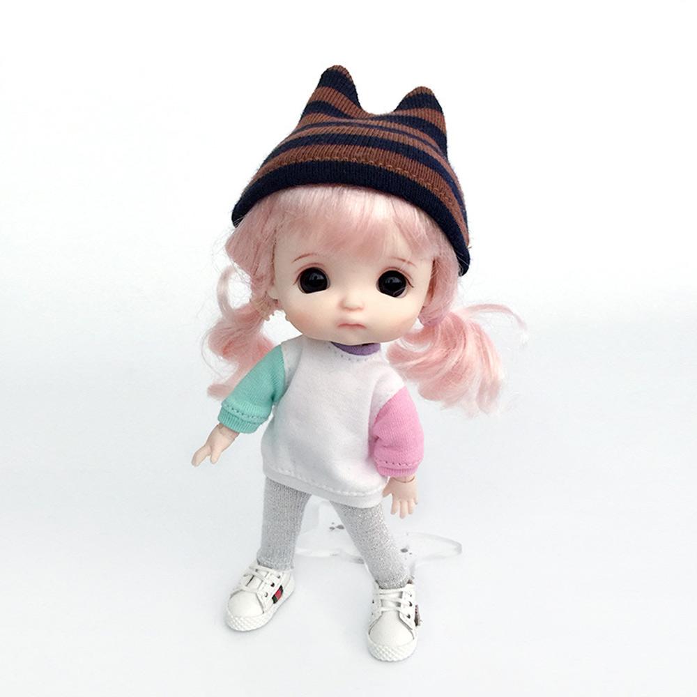 For 1/12 Bjd Fashion Cloth Striped Ear Hat Doll Clothes Accessories Doll Knitted Hat 1/12bjd Hat