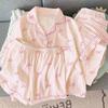 Sweet Striped Bow Print Korean Style Crinkle Pajamas Set for Women - Three-Piece, Short Sleeve Homewear.
