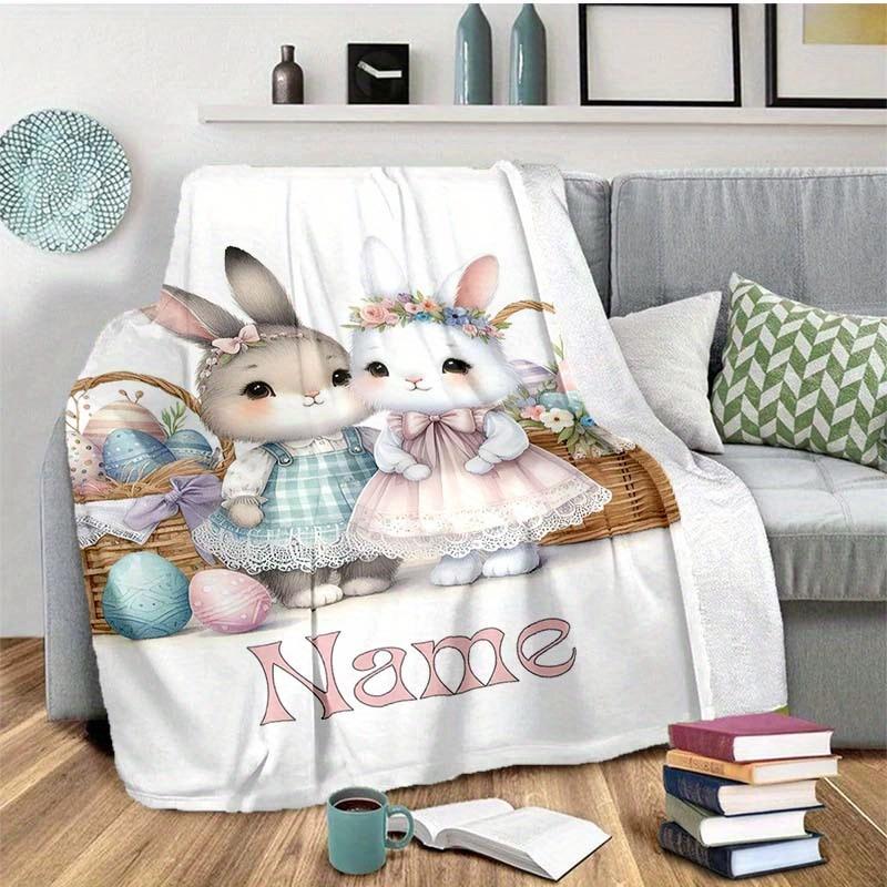 Beautiful White Rabbit Customize Your Name Blanket Warm Comfortable And Soft Blankets Are Suitable For Home Chairs Office Sofas Sofas Office Camping
