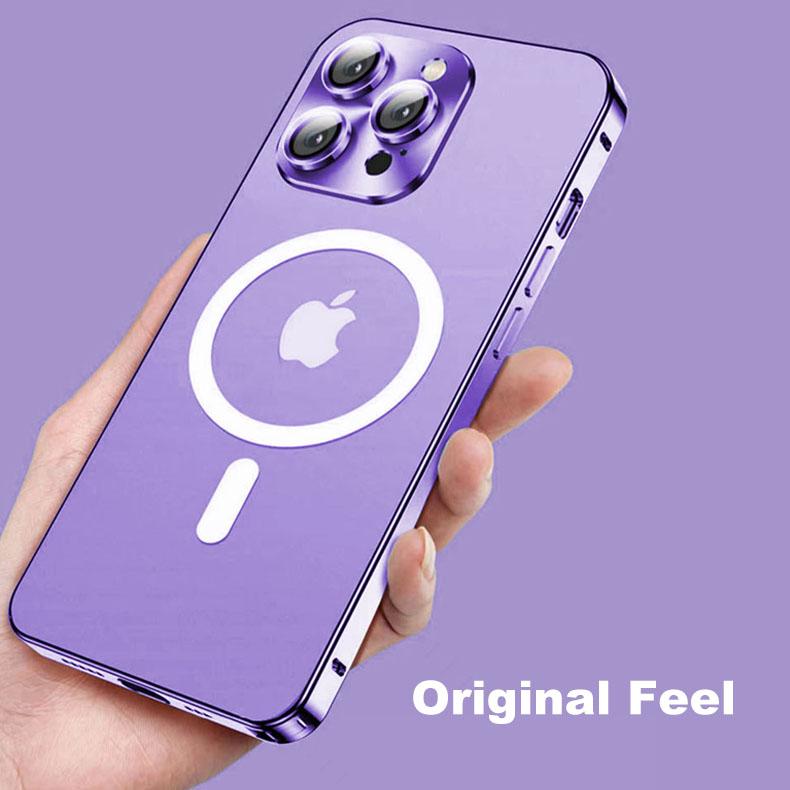 Luxusní pouzdro na telefon s magnetickým kovovým rámem pro iPhone 14 13 12 Pro Max Full Lens Glass Cover Matný průhledný zadní kryt