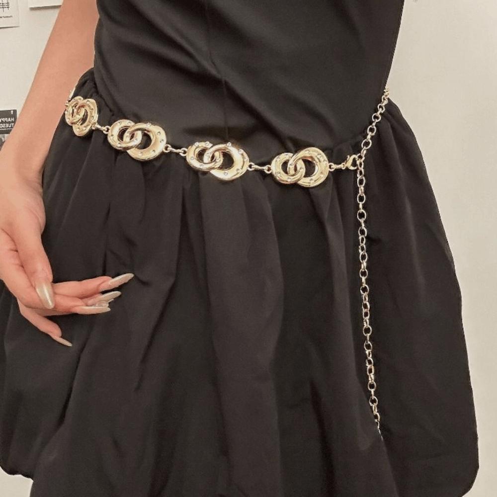 Elegant Metal Circular Ring Waist Chain Gold/Silver Dress Belt Chain Bohemian Body Chain  Women