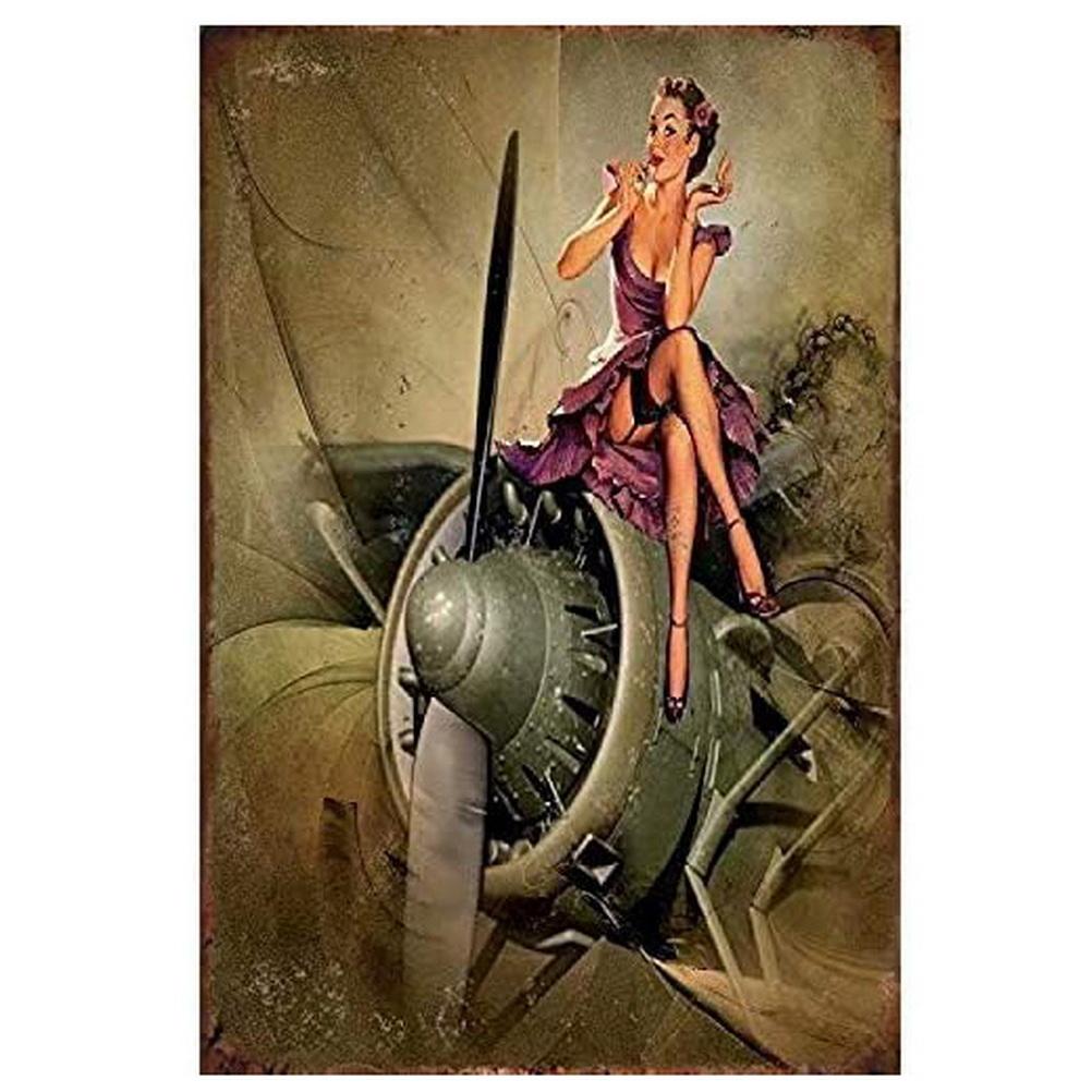 Military Pinup Girls Metal Tin Signs Vintage Plaque Plate Retro Wall Art Poster for Home Cafe Bars Pubs Iron Painting Decoration