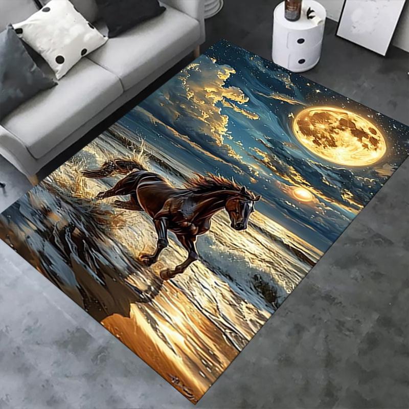 1pc Horse,Ocean,Moonlight Office Carpet Soft Polyester Entrance Carpet Washable Non Slip Machine Was