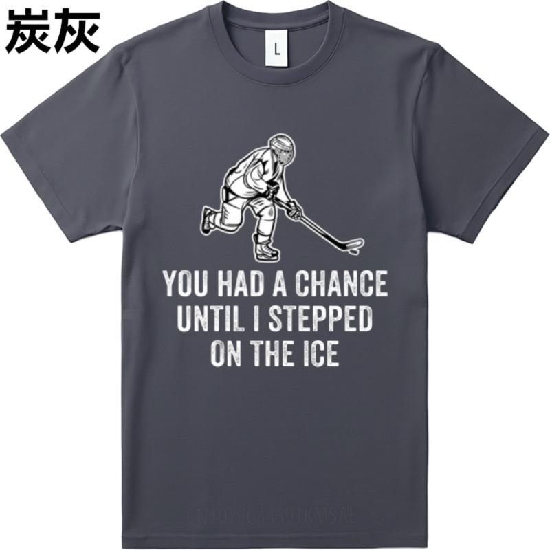 New Cotton Tshirt Adult Unisex Oneck Tshirt Streetwear Hockey Player With Stick And Text Cool Teenagers Tops Brand Teeshirt