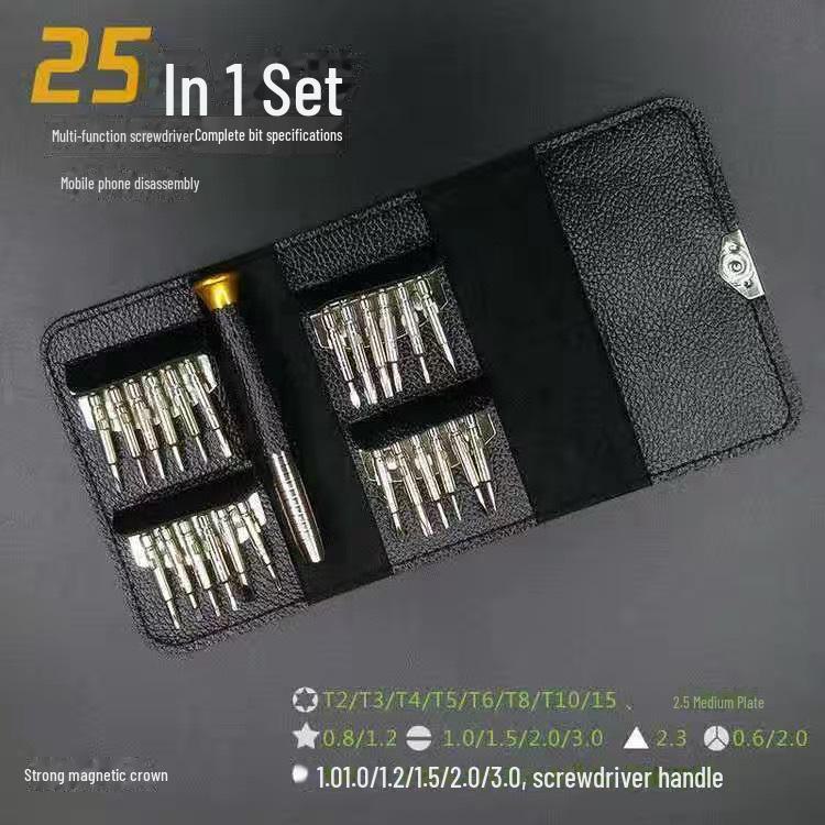 

Набор отверток в кожаной сумке 25 в 1 для ремонта мобильных телефонов и ноутбуков