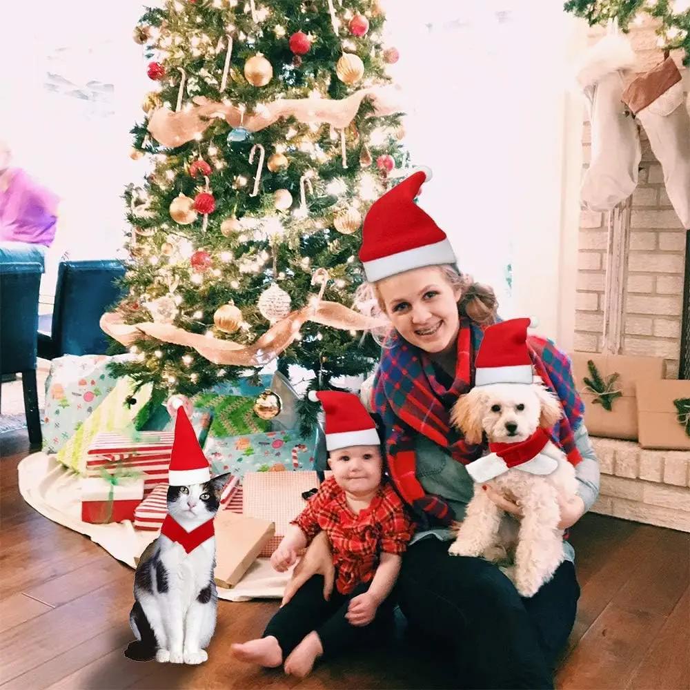 Christmas Pet Costume Set Adjustable Santa Hat Scarf for Small Dogs Cats Puppy Party Photo Props