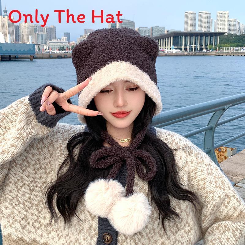 Autumn Winter Cute Bear Beanie With Teddy Fleece For Kids And Teens коричневый