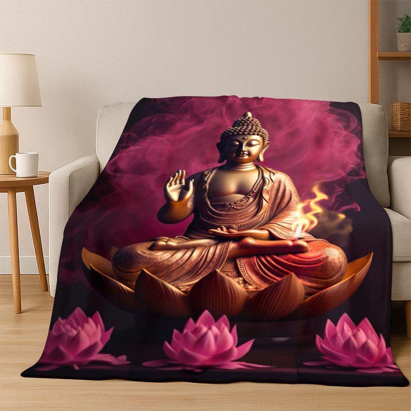 Buddha Shakyamuni Faith Cartoon Flannel Blanket Soft Warm Throw Blanket for Bedroom Living Room Bed Travel Camping Picnic Gift