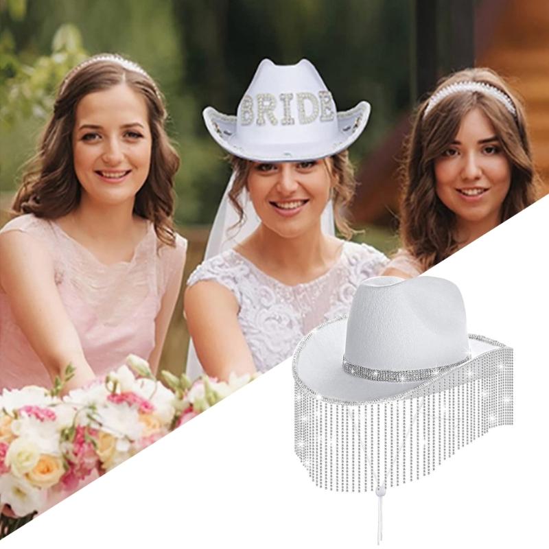 Stylish Cowgirl Hat Wide Brim Cowboy Hat with Square Neck Scarf & Glasses for Bachelorette Parties and Costume Event