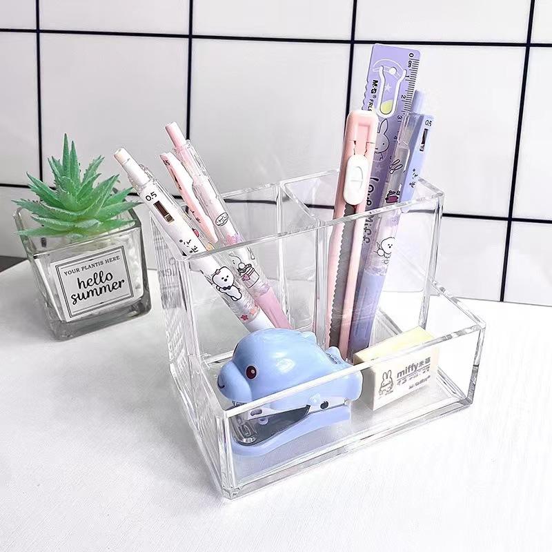 Square acrylic transparent pen holder simple storage pencil case pen holder storage container for students