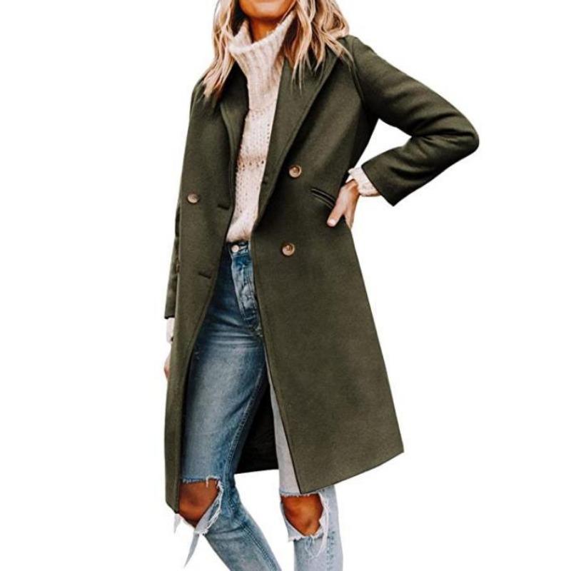 

Осенне-зимнее новое шерстяное женское пальто средней длины 3XL зелёный