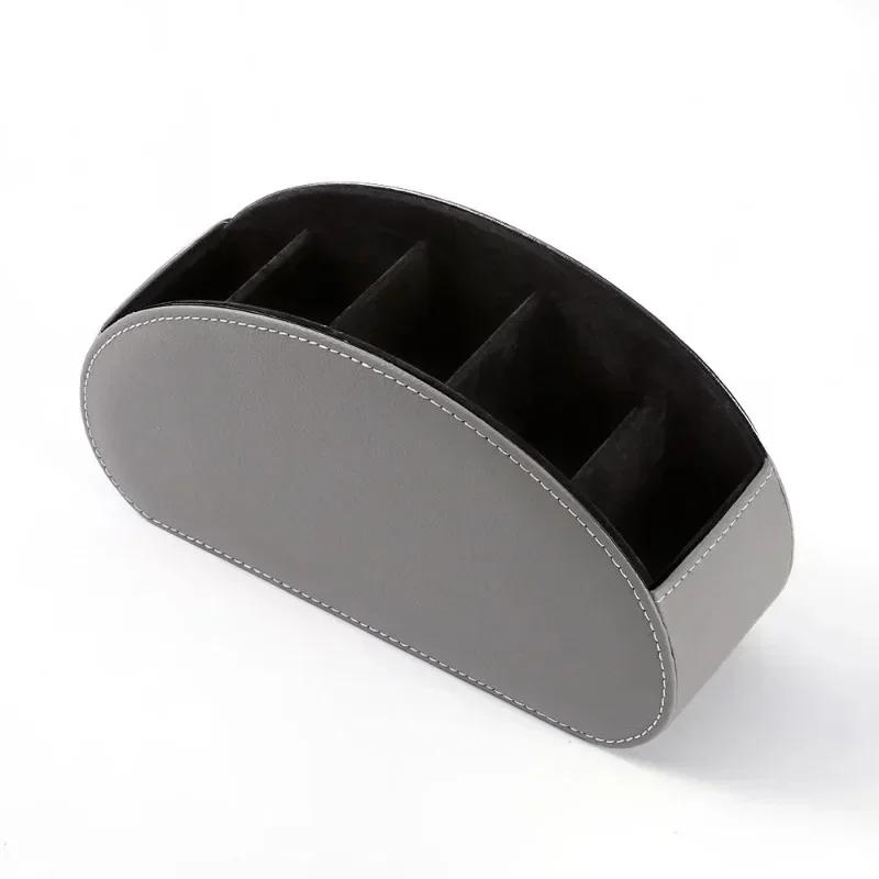 1PC Multifunctional 5 Grid Desktop PU Leather Organizer Remote Control Storage Box Cosmetics Makeup Brush Holder Sundries Stand