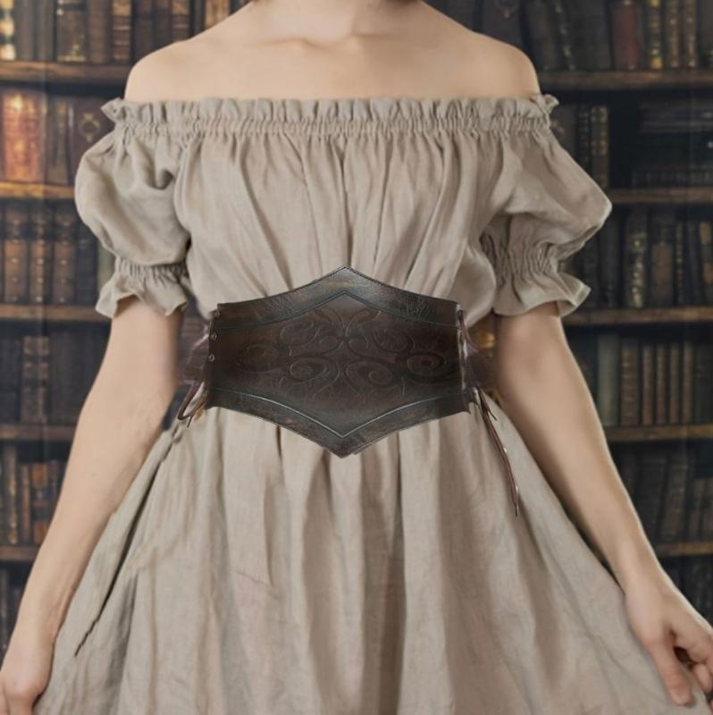 Embossed PU Waist Belt Adjustable Strap For Fairs Historical Reenactments Bohemian Accessory